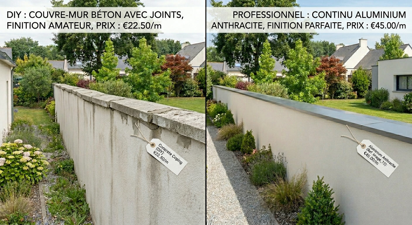 Comparaison résultat couvertine GSB (Leroy Merlin, Brico Dépôt) vs pose professionnelle aluminium en continu TB Rénovation et Nettoyage