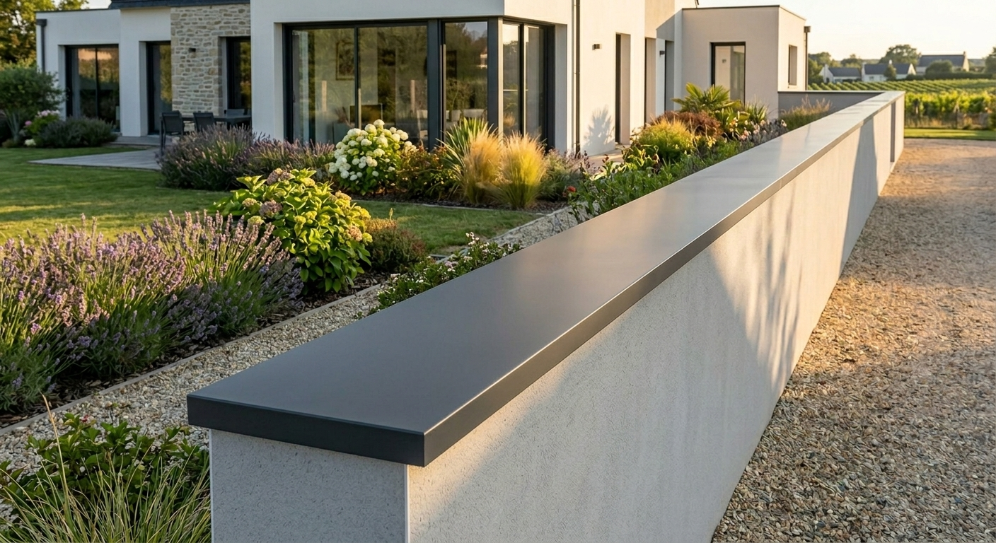 Chaperon de muret en aluminium gris anthracite RAL 7016 — pose en continu sans joint par TB Rénovation et Nettoyage