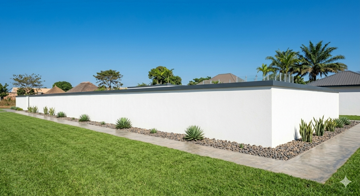 Chaperon de mur en aluminium gris anthracite sur muret de clôture blanc