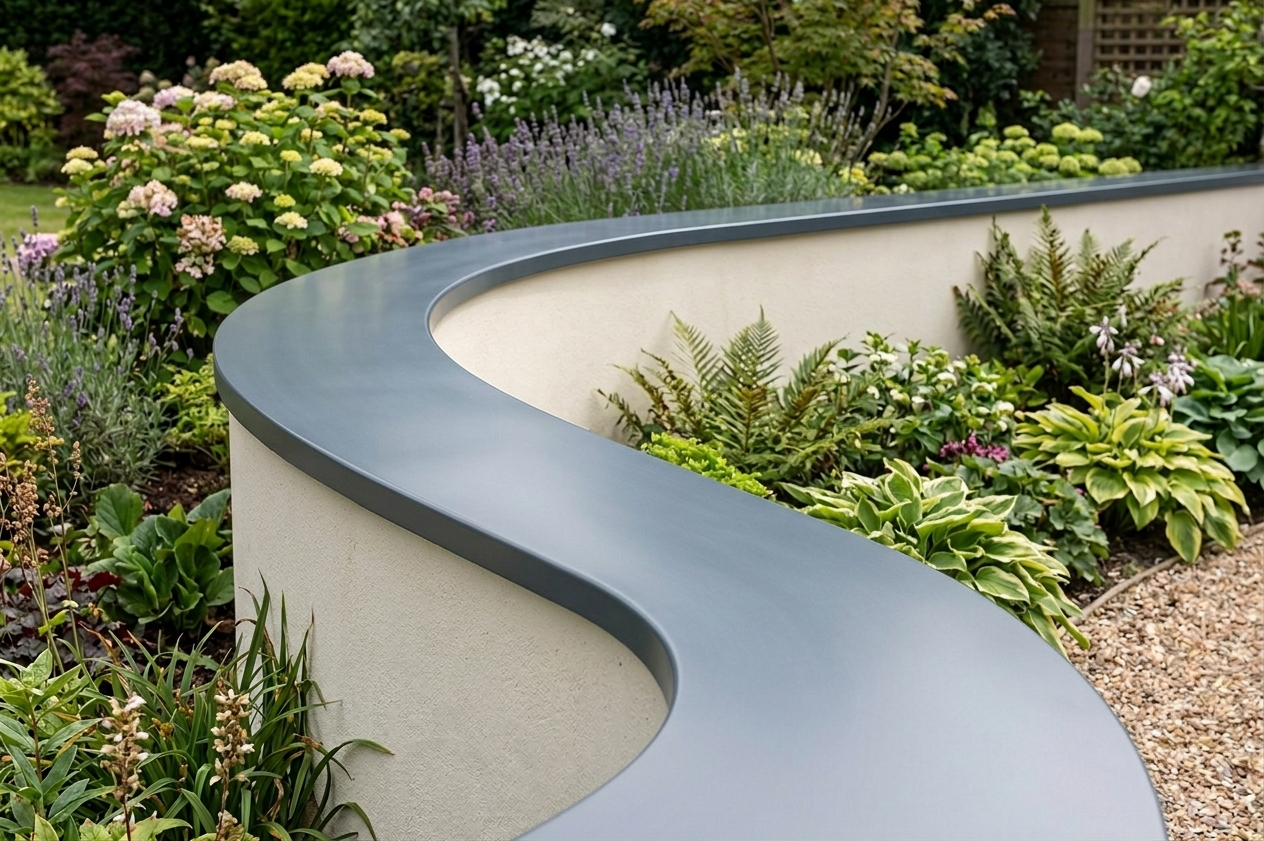 Couvertine aluminium cintrée sur mesure pour muret à sommet arrondi — réalisation spéciale TB Rénovation et Nettoyage