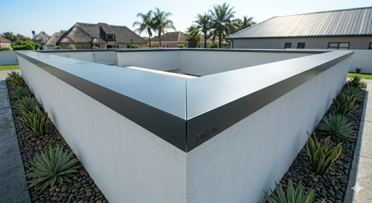 Couvertine aluminium Dal'Alu gris anthracite sur un acrotère de maison contemporaine.