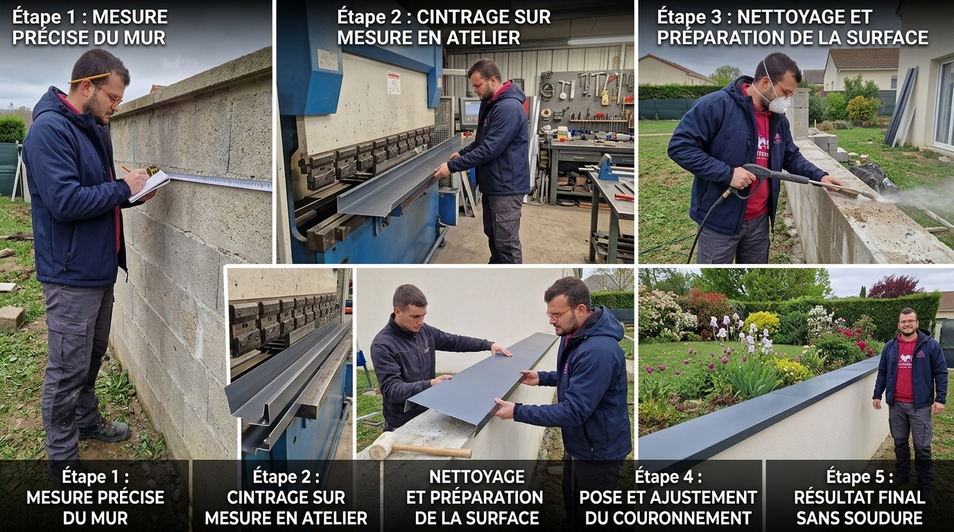 Les 5 étapes de la pose de couvertine aluminium en continu sur muret par TB Rénovation & Nettoyage