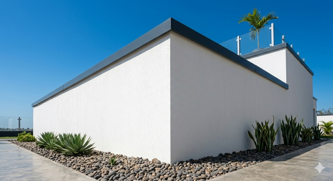 Maison contemporaine à toit plat avec acrotère couronné d'une couvertine