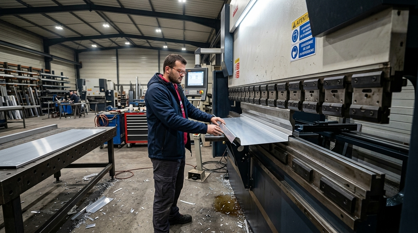 Plieuse industrielle de TB Rénovation pour la fabrication de couvertine aluminium sur mesure en continu