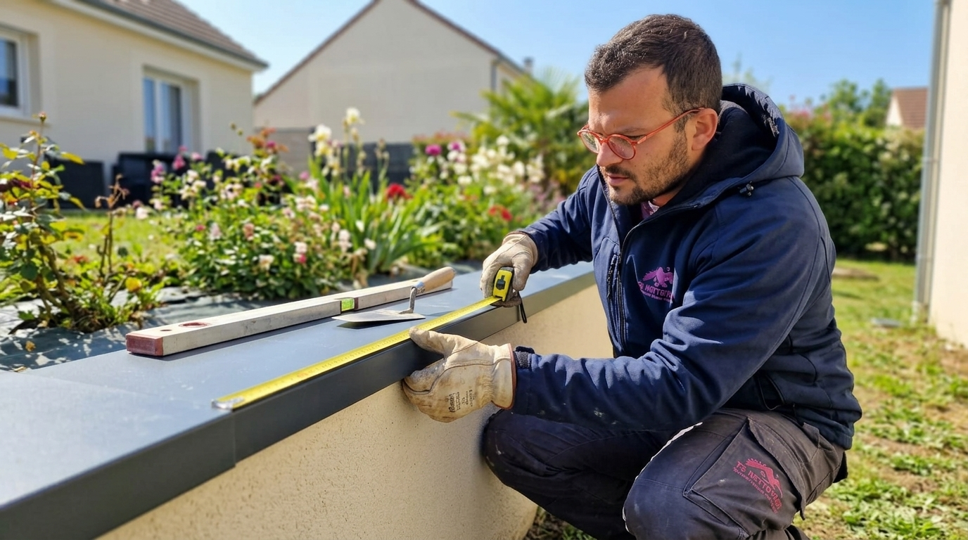 Pose professionnelle d'un chapeau de muret en aluminium — technique TB Rénovation & Nettoyage