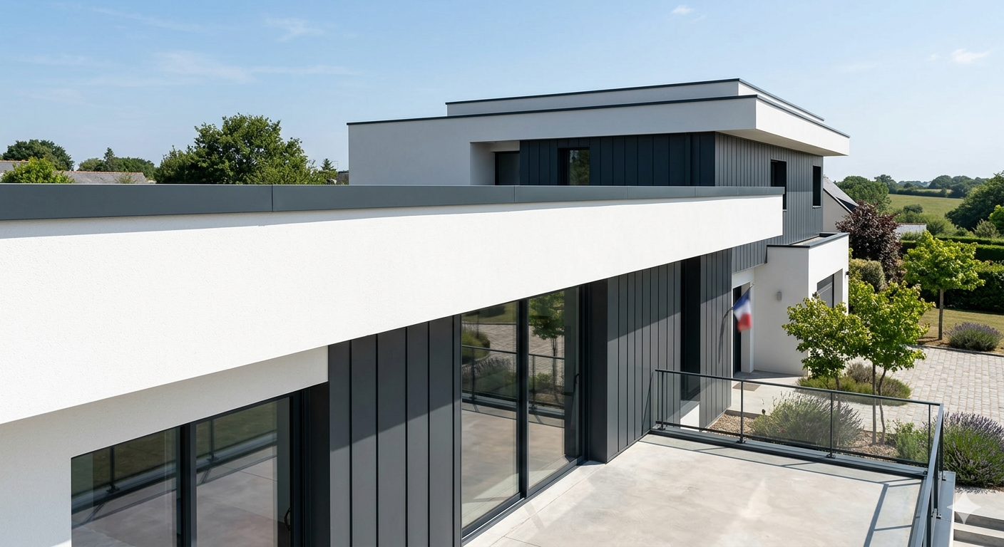 Pose de couvertine en aluminium anthracite sur acrotère de toit terrasse à Nantes.