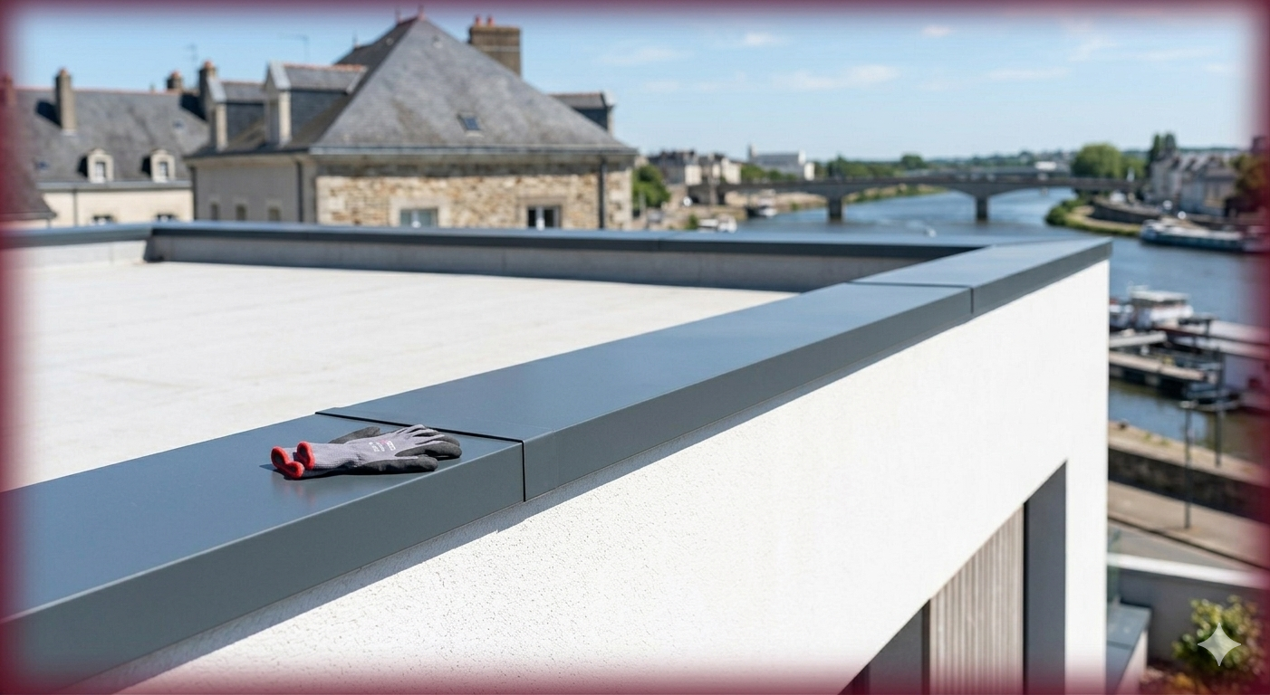 Prix couvertine aluminium posée en continu sur un acrotère à Nantes, Loire-Atlantique.