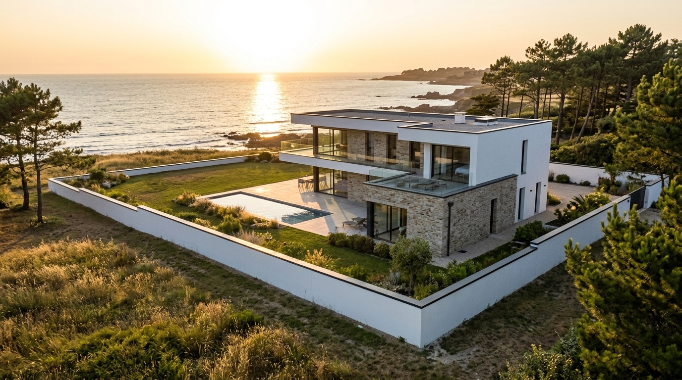 Couvertine aluminium RAL 7016 anthracite sur villa moderne Loire-Atlantique