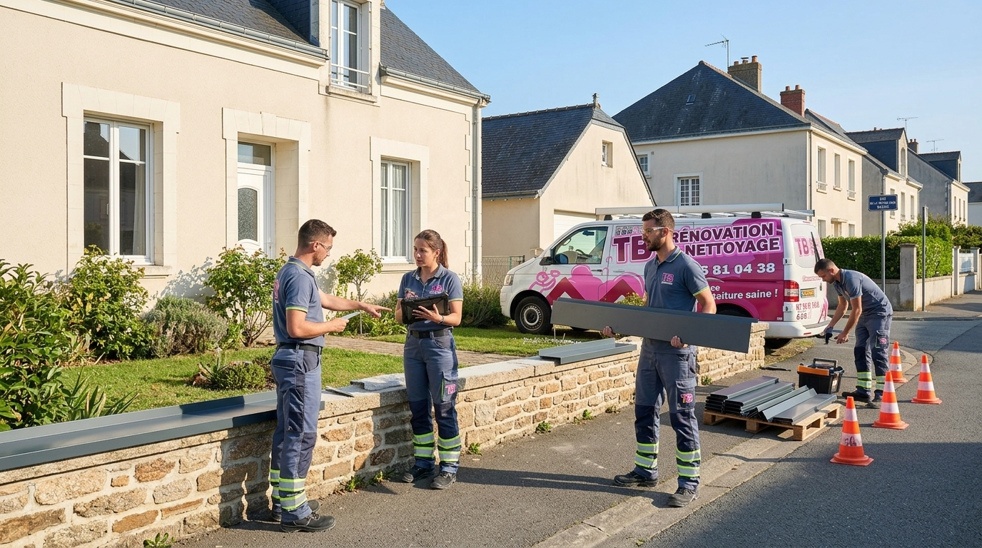 Équipe TB Rénovation & Nettoyage prête pour intervention couvertine muret à Nantes