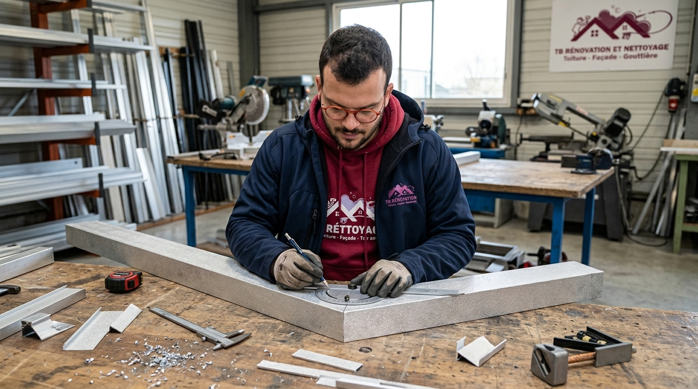 Traçage coupe d'angle sur couvertine alu — méthode et outils professionnels