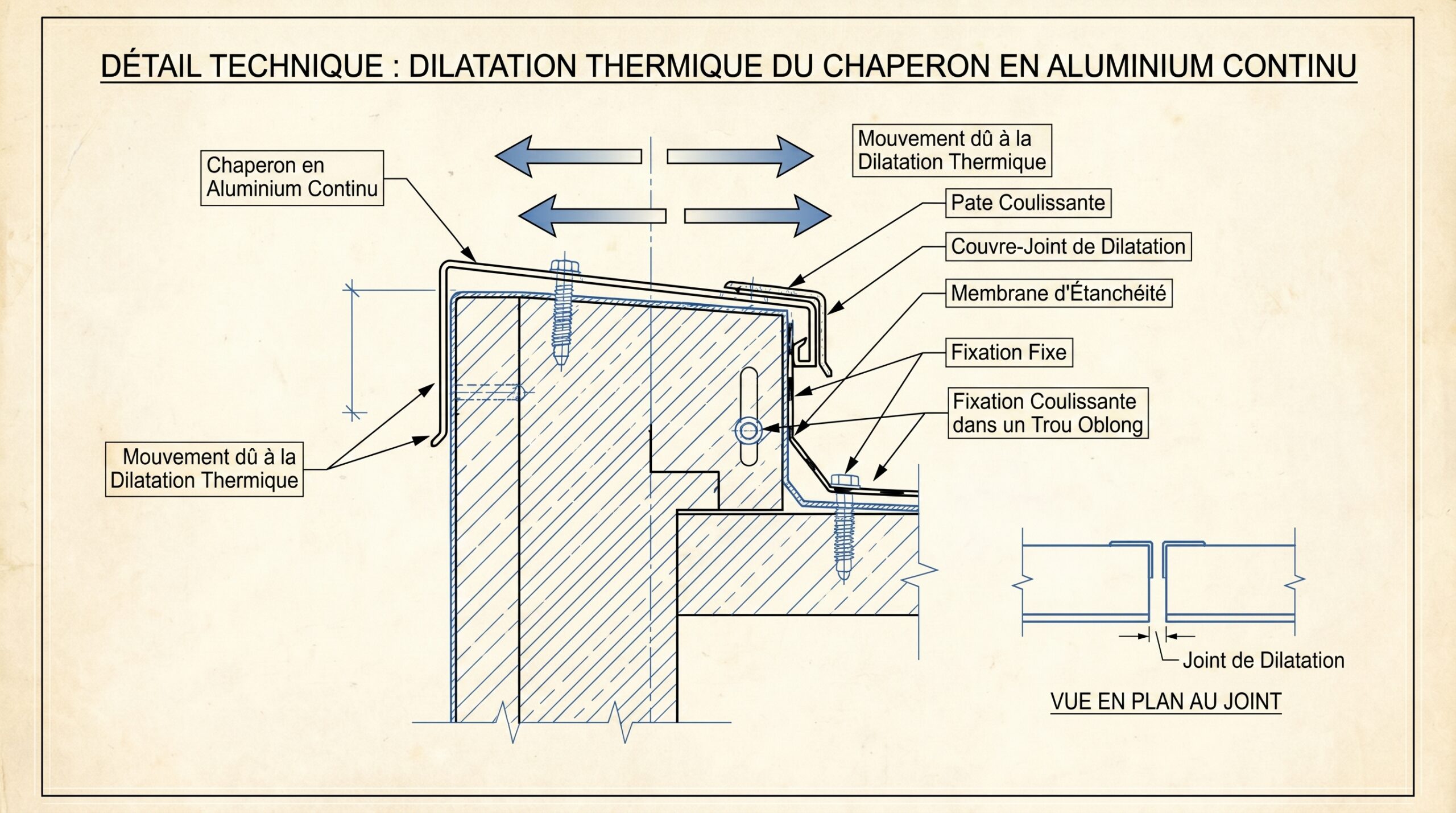 dilatation thermique couvertine aluminium fixation continue