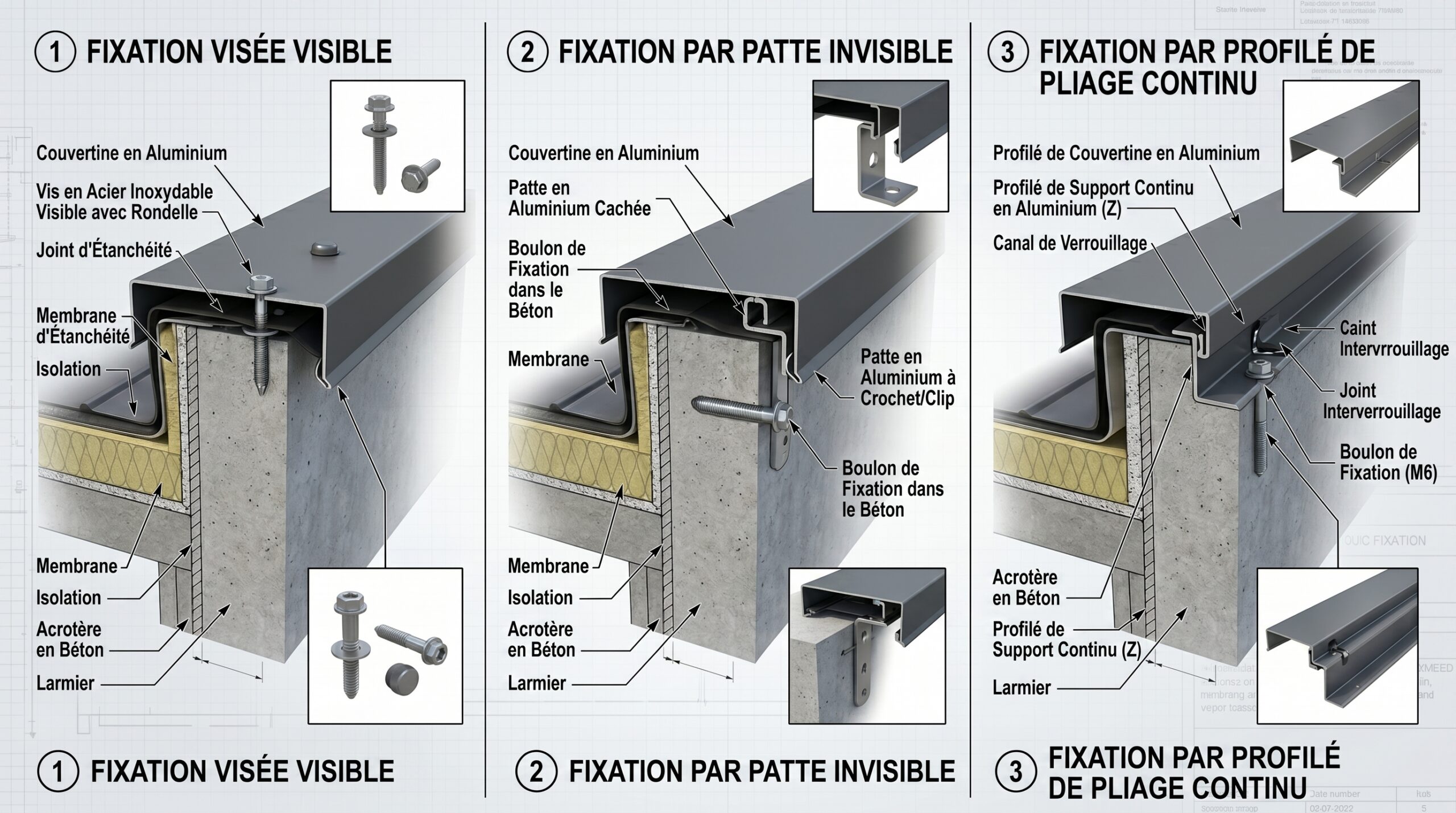 systèmes fixation couvertine aluminium comparatif pro