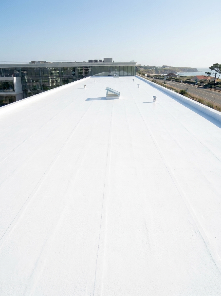 Équipe TB Rénovation et Nettoyage appliquant un revêtement cool roof sur une toiture en Loire-Atlantique